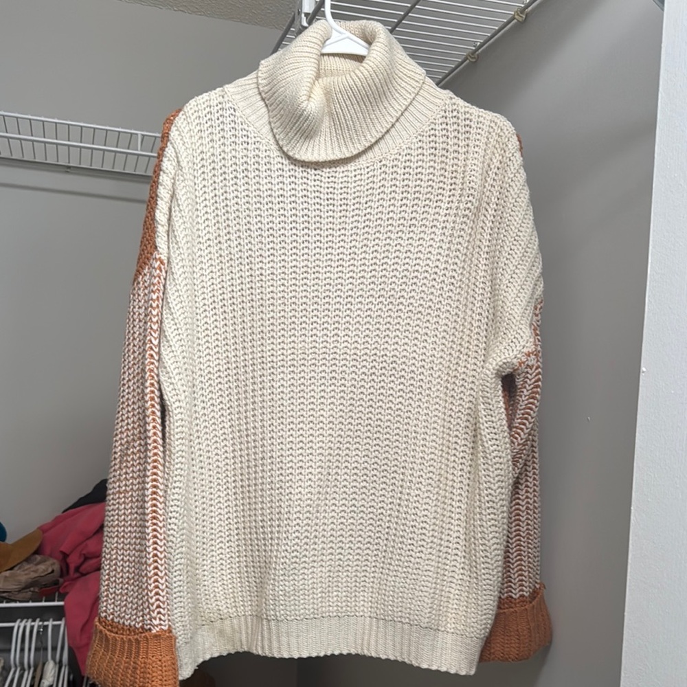 Cozy Cream and Brown Turtleneck Sweater